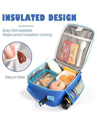 Bolsa de Almuerzo Aislada CaCTOUR para Niños 2 Piezas Azul y Negro