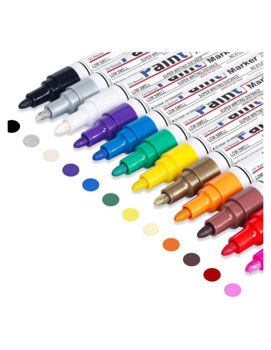 Juego de 12 Marcadores de Pintura Permanente DAPAWIN 2mm-3mm