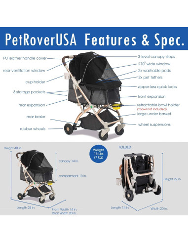 Carrito de Paseo para Mascotas HPZ Pet Rover Lite - Negro