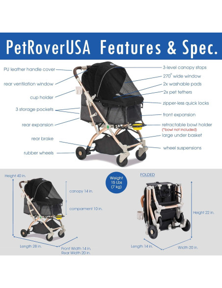 Carrito de Paseo para Mascotas HPZ Pet Rover Lite - Negro