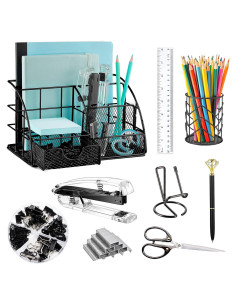 Set de Suministros de Oficina KAAKOW Negro - Organizador, Grapadora y Más