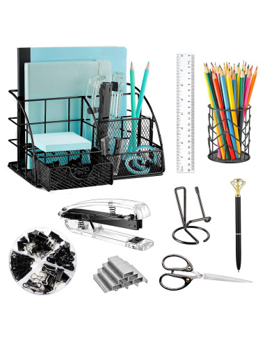 Set de Suministros de Oficina KAAKOW Negro - Organizador, Grapadora y Más