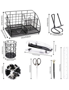 Set de Suministros de Oficina KAAKOW Negro - Organizador, Grapadora y Más 2