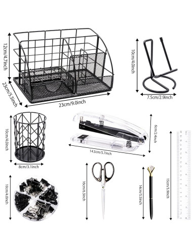 Set de Suministros de Oficina KAAKOW Negro - Organizador, Grapadora y Más