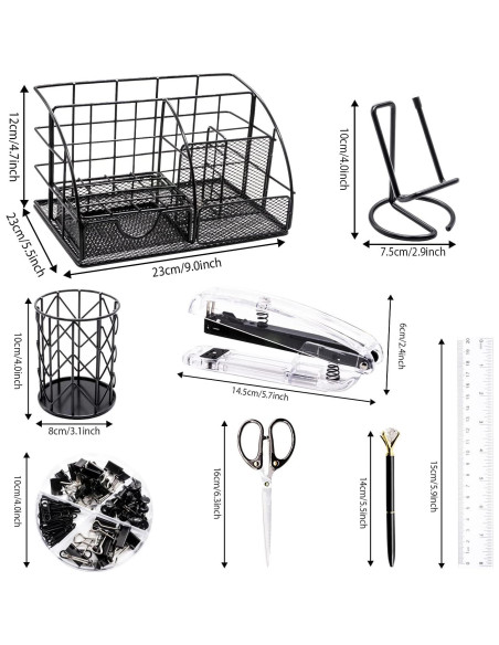 Set de Suministros de Oficina KAAKOW Negro - Organizador, Grapadora y Más