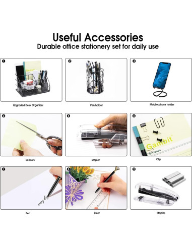 Set de Suministros de Oficina KAAKOW Negro - Organizador, Grapadora y Más