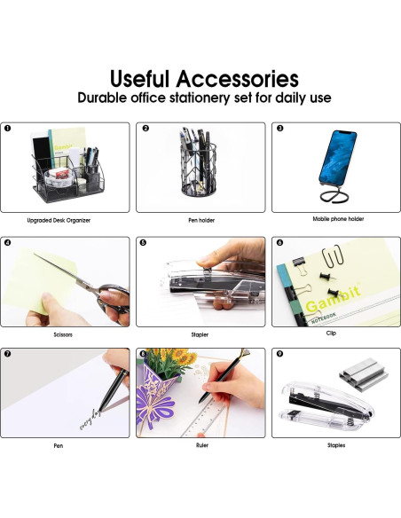 Set de Suministros de Oficina KAAKOW Negro - Organizador, Grapadora y Más