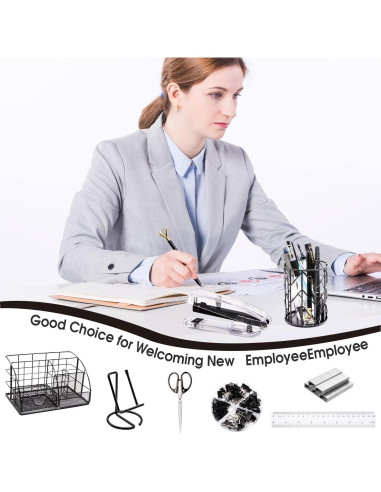 Set de Suministros de Oficina KAAKOW Negro - Organizador, Grapadora y Más