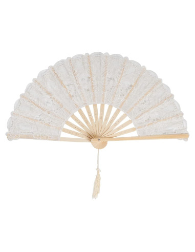 Abanico de Encaje Plegable Choyaxo Beige 43x23cm para Bodas
