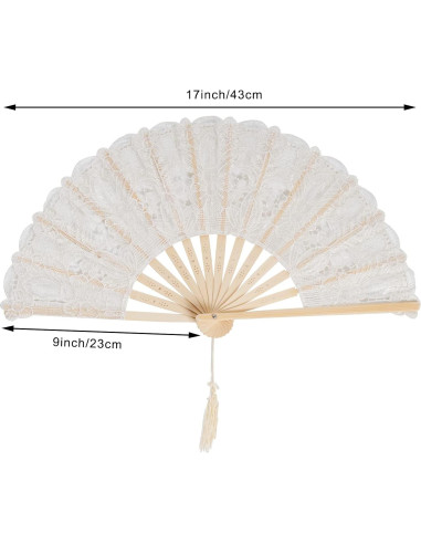 Abanico de Encaje Plegable Choyaxo Beige 43x23cm para Bodas