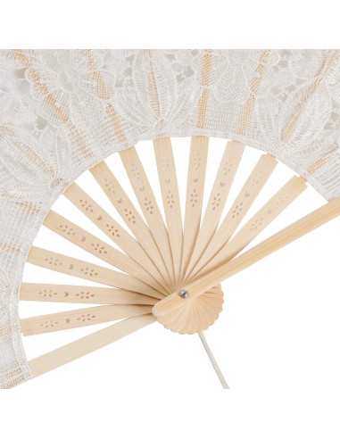 Abanico de Encaje Plegable Choyaxo Beige 43x23cm para Bodas