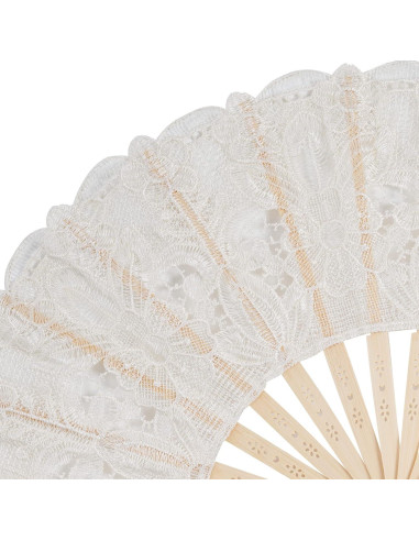Abanico de Encaje Plegable Choyaxo Beige 43x23cm para Bodas
