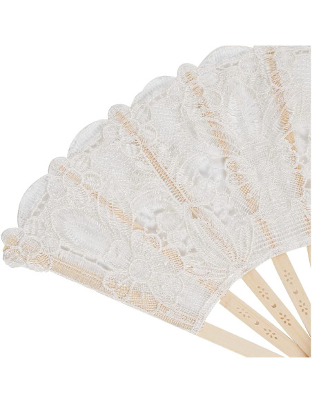 Abanico de Encaje Plegable Choyaxo Beige 43x23cm para Bodas