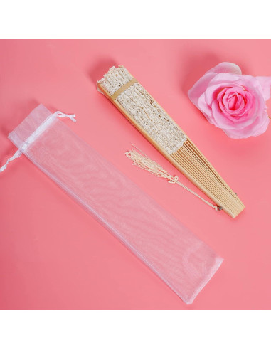 Abanico de Encaje Plegable Choyaxo Beige 43x23cm para Bodas