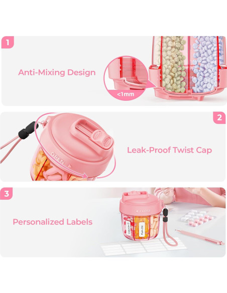 Dispensador de Pastillas AUVON Rosa para 7 Suplementos