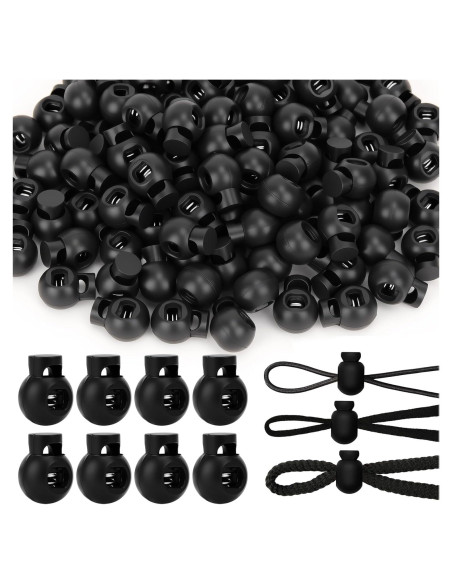 Cierres de Cuerda Ajustables Hysagtek 100 Pcs Plástico Negro