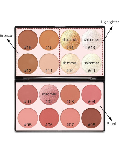 Paleta de Contorno 16 Colores SPRINGSKY - Rubores e Iluminadores