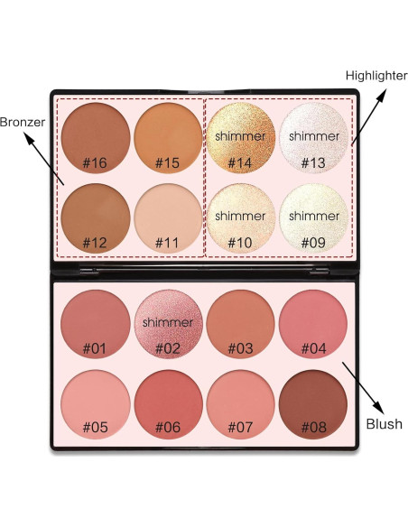 Paleta de Contorno 16 Colores SPRINGSKY - Rubores e Iluminadores
