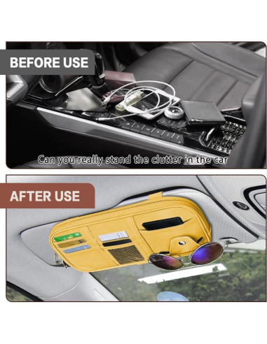 Organizador de Visera de Coche Middrivr PU Beige 29x16 cm