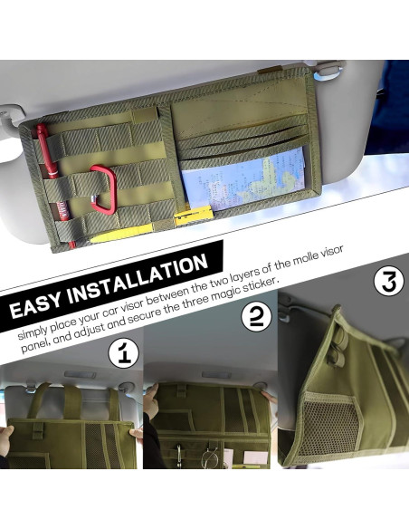 Organizador de Visera de Coche Ongfuwu Verde Militar 10 Compartimentos