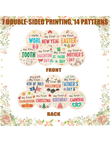 7 Tarjetas de Hitos de Vacaciones para Bebés de Madera 7 Tarjetas de Hitos de Vacaciones para Bebés de Madera