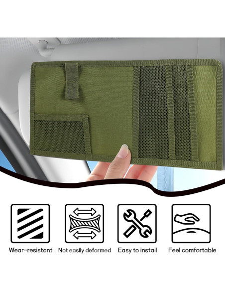 Organizador de Visera de Coche Ongfuwu Verde Militar 10 Compartimentos