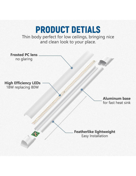 DAKASON Luz de Techo LED 2FT 18W 2160lm Temperatura Ajustable