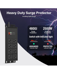 Regleta de Potencia CCCEI 20A 8 Salidas 4FT Negra con Protección 2