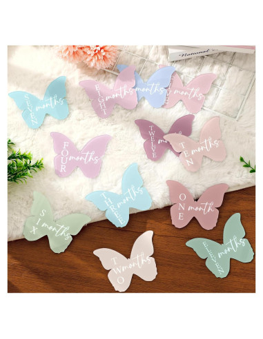 Marcadores de Hito Mensual para Bebé Mariposa Pastel 12 Pcs