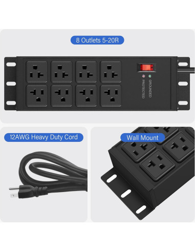 Regleta de Potencia CCCEI 20A 8 Salidas 4FT Negra con Protección