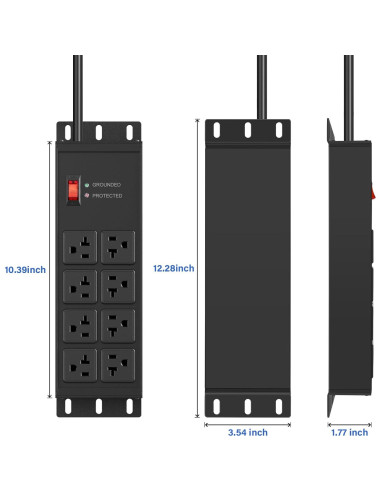 Regleta de Potencia CCCEI 20A 8 Salidas 4FT Negra con Protección