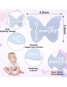 Marcadores de Hito Mensual para Bebé Mariposa Pastel 12 Pcs 2