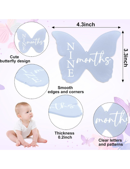 Marcadores de Hito Mensual para Bebé Mariposa Pastel 12 Pcs