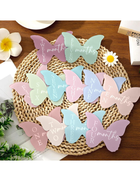 Marcadores de Hito Mensual para Bebé Mariposa Pastel 12 Pcs