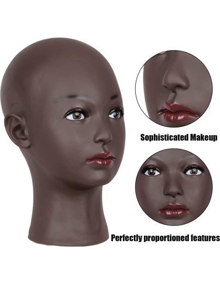 Cabeza de Maniquí Calva Femenina HAIRWAY 21.5" Negra PVC
