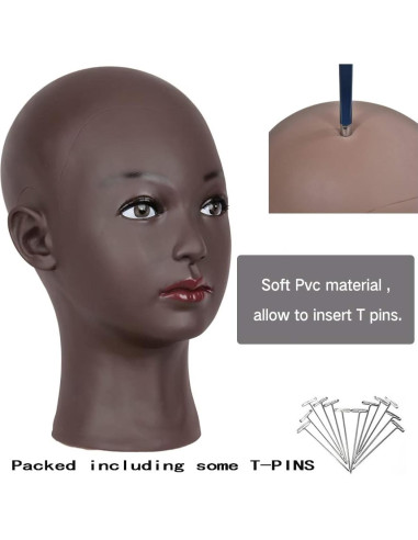 Cabeza de Maniquí Calva Femenina HAIRWAY 21.5" Negra PVC