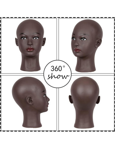 Cabeza de Maniquí Calva Femenina HAIRWAY 21.5" Negra PVC
