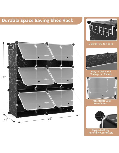 Organizador de Zapatos ROJASOP 6 Niveles para 24 Pares Negro