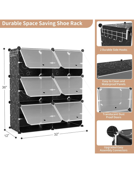 Organizador de Zapatos ROJASOP 6 Niveles para 24 Pares Negro