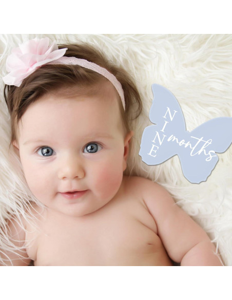 Marcadores de Hito Mensual para Bebé Mariposa Pastel 12 Pcs