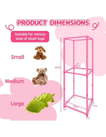 Organizador de Peluches Rosa Megapuxin 170 cm con Ruedas
