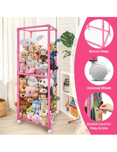 Organizador de Peluches Rosa Megapuxin 170 cm con Ruedas