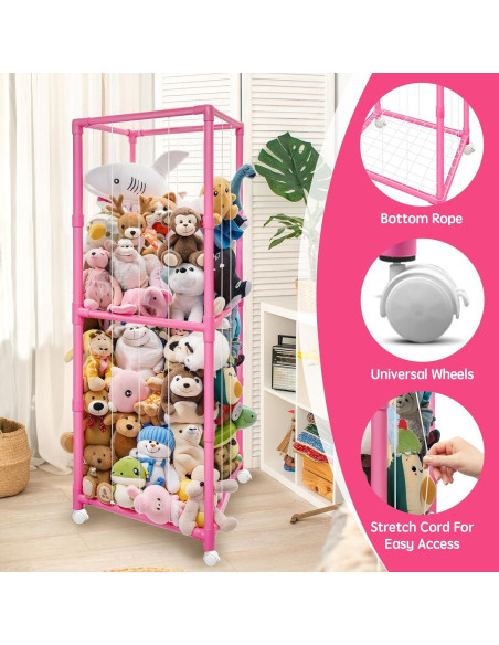 Organizador de Peluches Rosa Megapuxin 170 cm con Ruedas