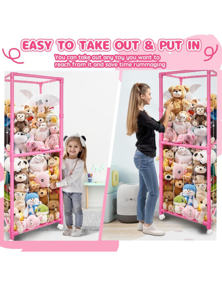 Organizador de Peluches Rosa Megapuxin 170 cm con Ruedas