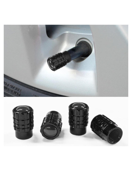 4 Tapones de Válvula de Neumático LHDOS Aluminio Negro