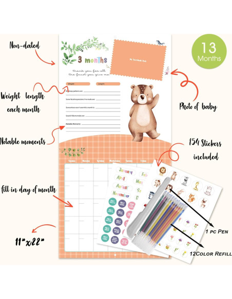 Calendario del Primer Año del Bebé Monking con Stickers Calendario del Primer Año del Bebé Monking con Stickers