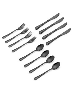 Set de Cubiertos para Niños LIANYU 12 Piezas Acero Inoxidable Negro