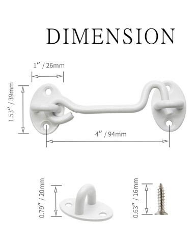 Paquete de 2 Ganchos y Ojos de Privacidad Kyuionty 10 cm Acero Inoxidable Blanco