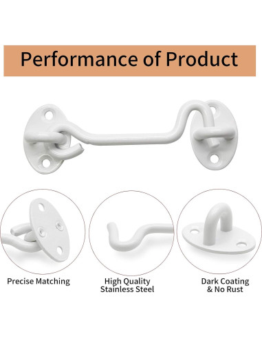 Paquete de 2 Ganchos y Ojos de Privacidad Kyuionty 10 cm Acero Inoxidable Blanco