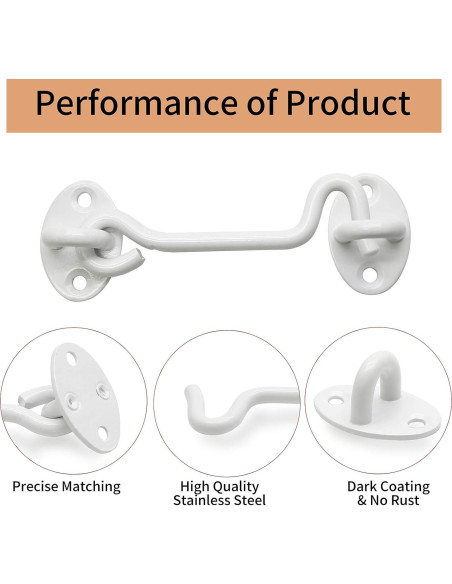 Paquete de 2 Ganchos y Ojos de Privacidad Kyuionty 10 cm Acero Inoxidable Blanco